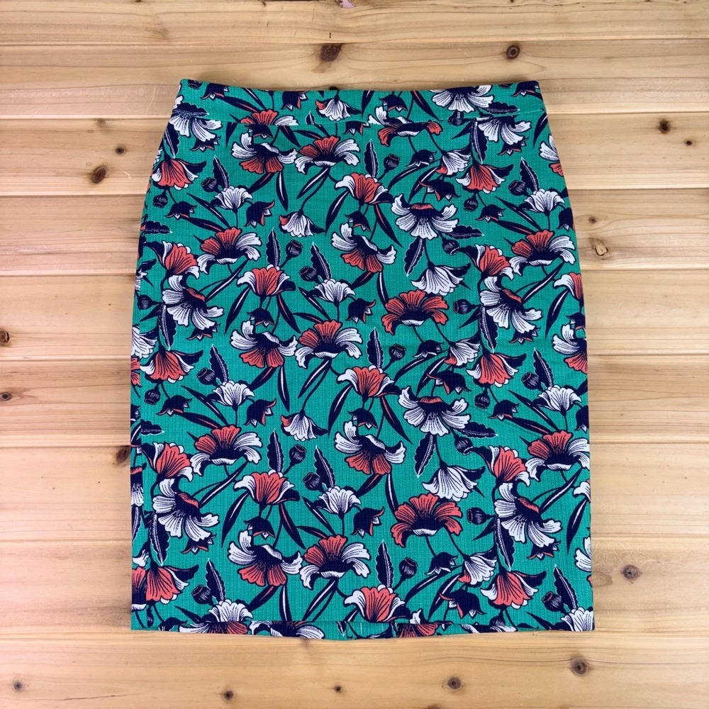 J Crew Skirt Womens 2 Green Floral Print Lined Pencil Skirt
